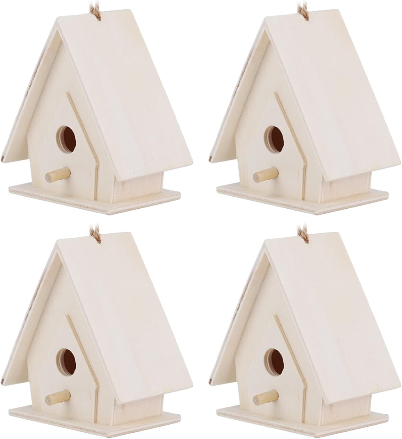 Fydun 4Pcs Hanging Wooden Bird House Nests Cage Ornament Crafts for Garden Courtyard Decor 4Pcs Hanging Wooden Bird for Family