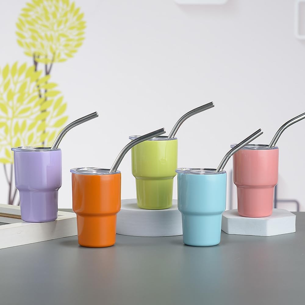 Mini vaso de chupito de 2 onzas con pajilla, acero inoxidable con aislamiento de doble pared con tapas, taza de viaje, regalo de Navidad para