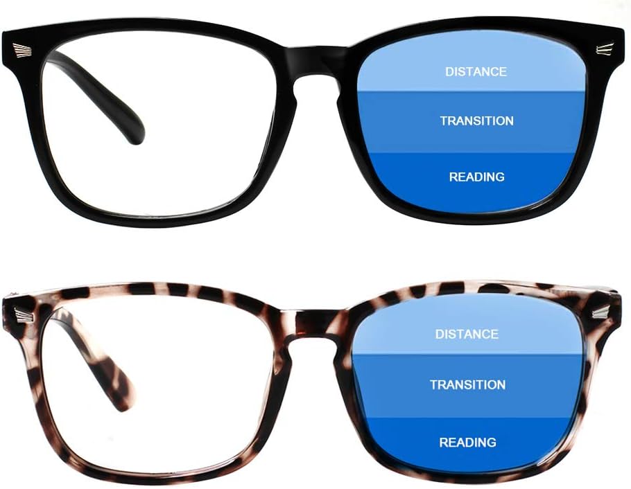 Henotin Paquete de 2 lentes de lectura multienfoque progresivos con bloqueo de luz azul para mujeres y hombres, bisagra de resorte multifocal para