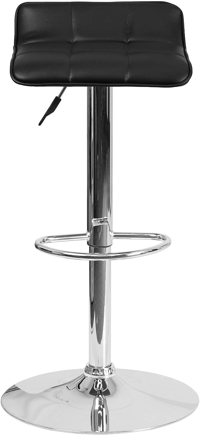 Flash Furniture Taburete de bar de altura ajustable de vinilo negro contemporáneo con asiento ondulado acolchado y base cromada