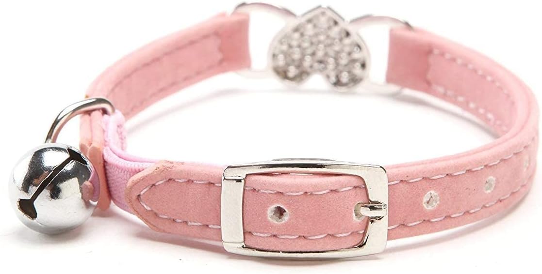 chukchi corazón Bling collar de gato con cinturón de seguridad y campana 811pulgadas, xs, Negro y rosado