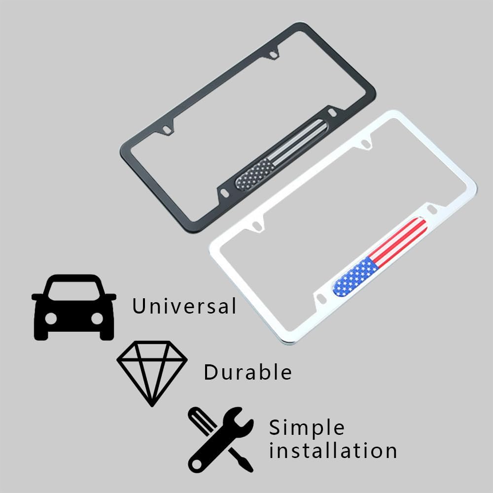 2 marcos para matrícula de automóvil, soporte para placa patriótica de bandera estadounidense, cubiertas para matrícula de automóvil con tornillos y