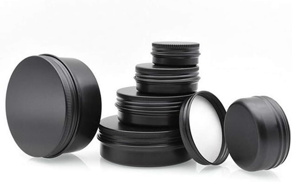 Latas de aluminio negro con tapa redonda de rosca superior, tarros de lata de almacenamiento de metal, latas de aluminio para almacenamiento de