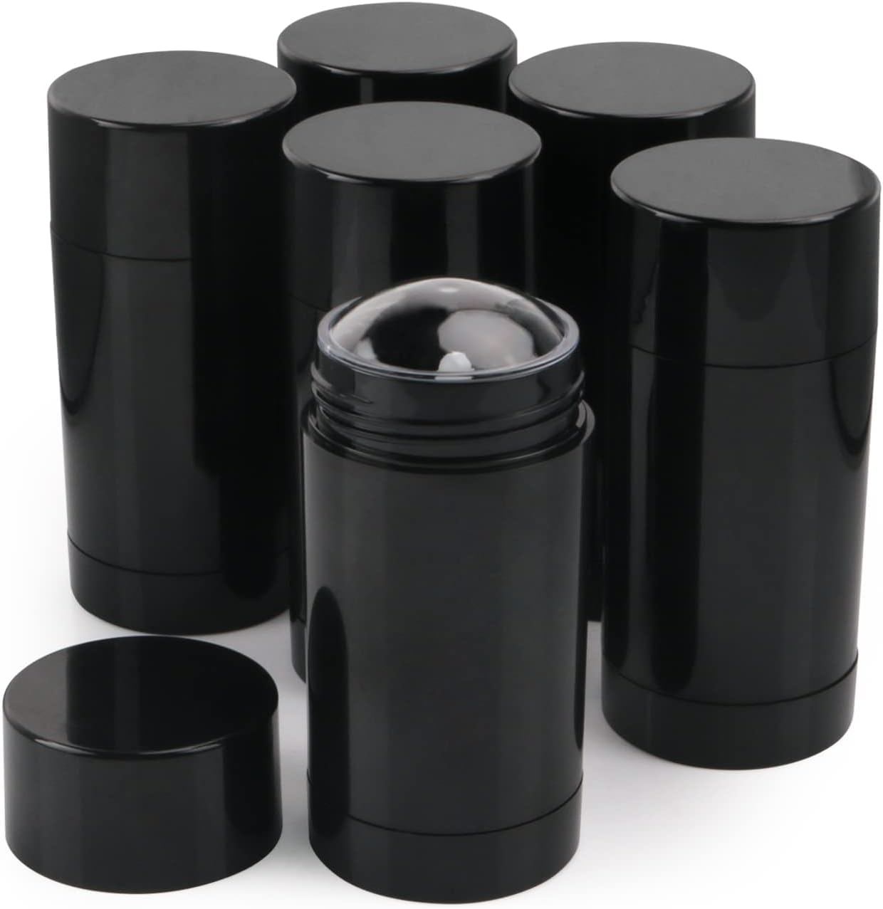 Paquete de 10 recipientes de desodorante vacíos redondos de 2.5 fl oz de 2.5 onzas, barra de llenado de plástico para desodorante, tubos vacíos de