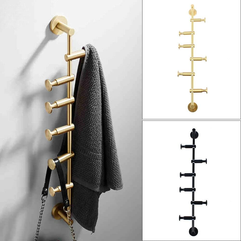 Toallero para baño para sala de estar, perchero giratorio, bata, sombrero, ropa, colgador de pared, toalleros para baño, con 6 ganchos (negro)