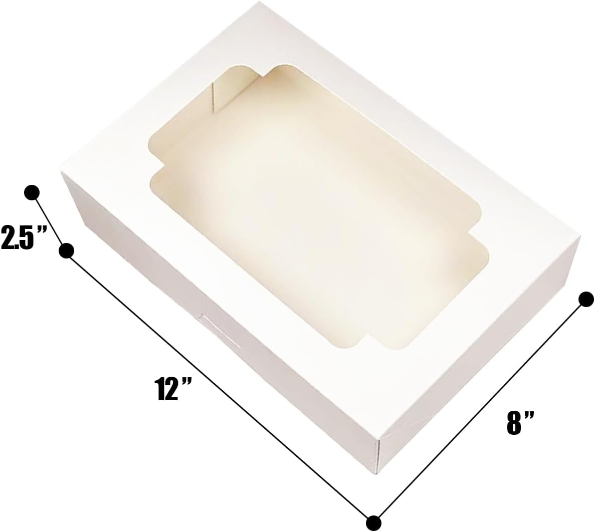 qiqee Caja de galletas blanca desplegable automática con ventana de 12 x 8 x 2.5 pulgadas, 32 paquetes de dos usos en un segundo plegable para