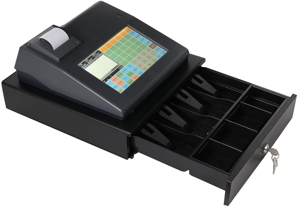 ECUTEE Caja registradora electrónica 9 con pantalla táctil completa, sistema POS con impresoras de recibos y diarios para pequeñas empresas,