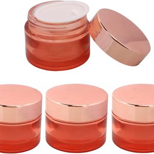Paquete de 4 tarros de cosméticos vacíos de vidrio rosa tarro de crema de viaje, contenedor de muestra de maquillaje, recipiente para lociones de Paquete de 4 tarros de cosméticos vacíos de vidrio rosa tarro de crema de viaje, contenedor de muestra de maquillaje, recipiente para lociones de
