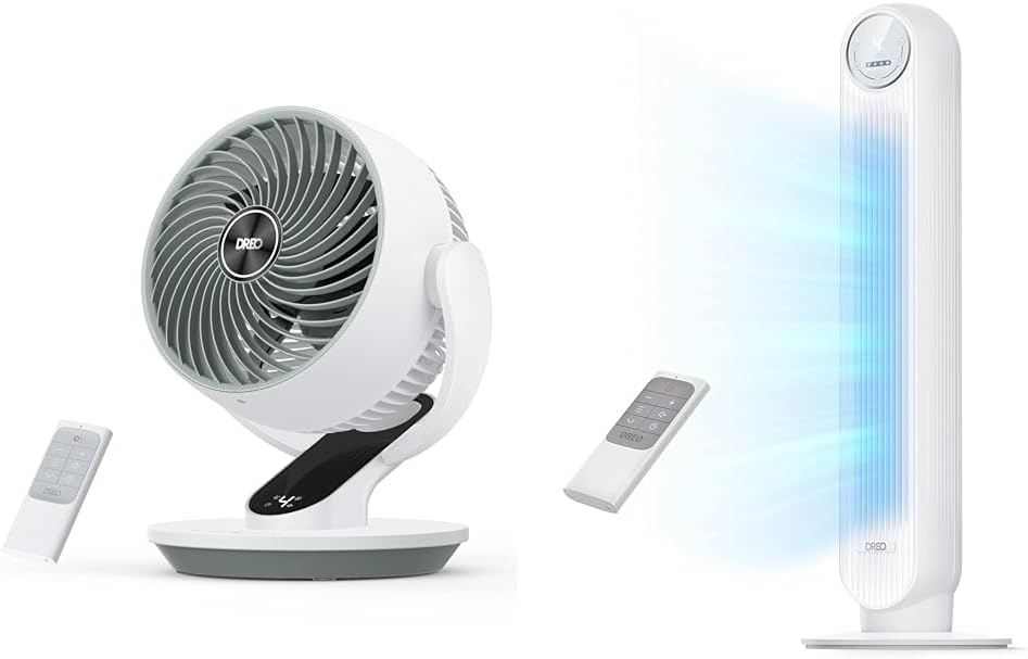 Dreo Paquete de ventilador oscilante y ventilador de torre  Enfría tu habitación con ventiladores ajustables de escritorio y piso