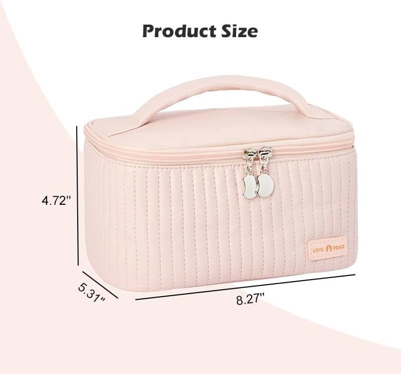 kamumanni Bolsa de maquillaje de viaje, estuche de cosméticos con soporte para brochas de maquillaje, organizador portátil de piel sintética para