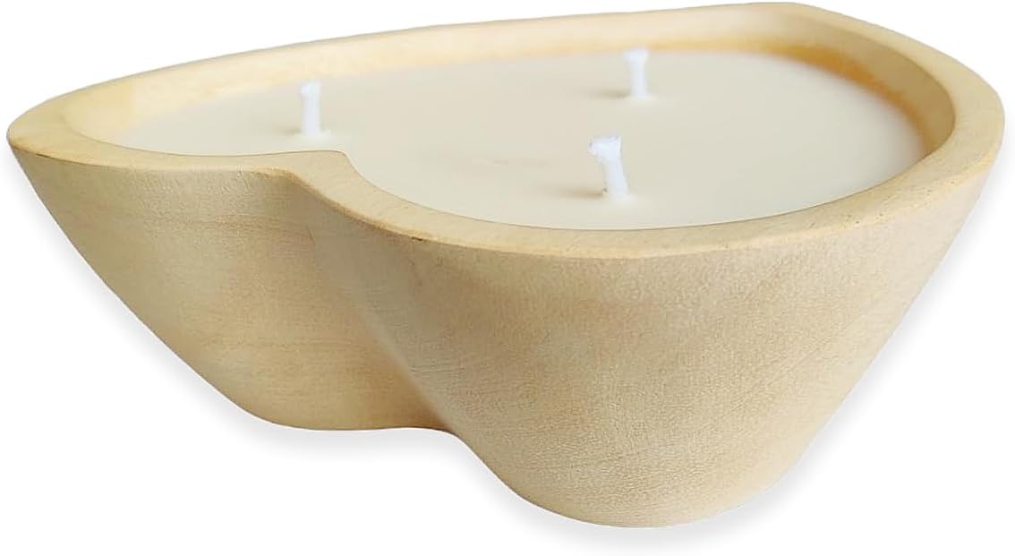 Vela de cuenco de madera en forma de corazón de 6 pulgadas con cera de soja, 3 mechas de 5 onzas, velas decorativas para aniversario, compromiso,