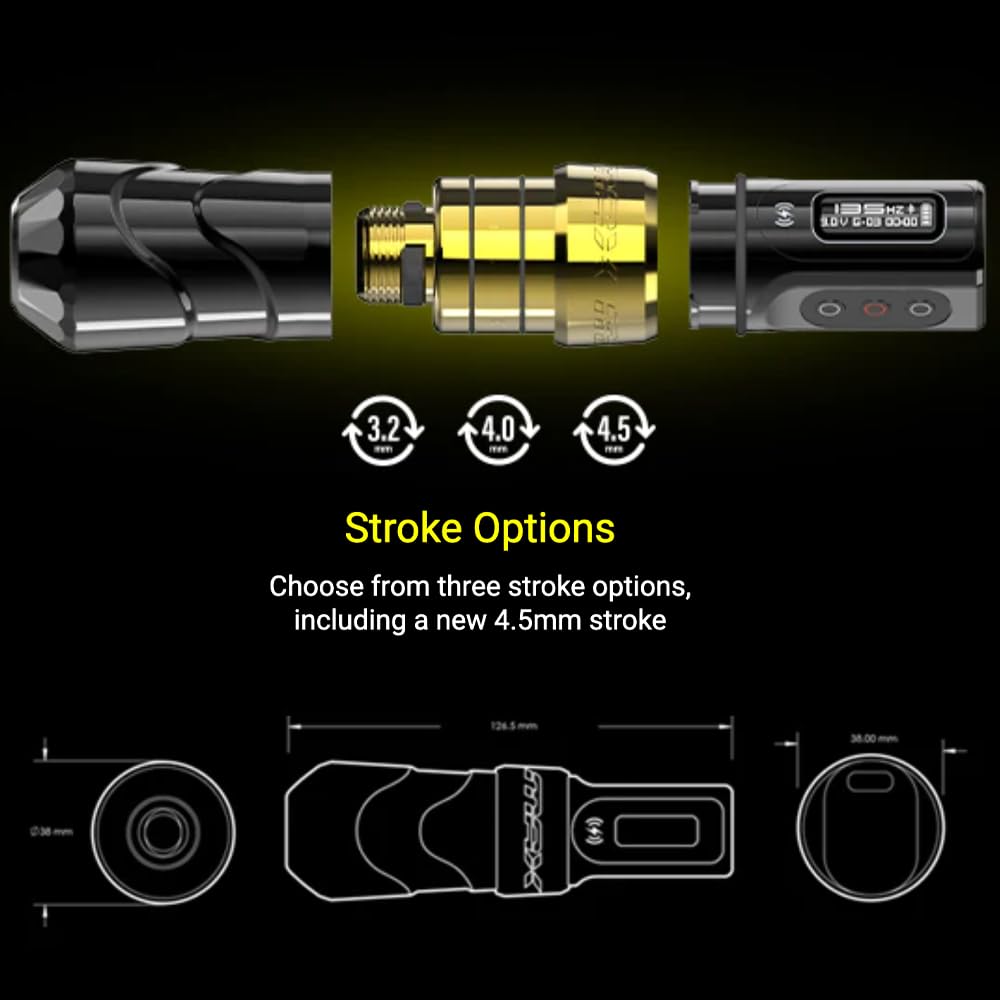 FK Irons – Máquina de tatuaje Flux Max – Stealth – Bolígrafo de tatuaje incluye 1 PowerBolt 2.0 para 10 horas de batería – Carrera de 0.177 in