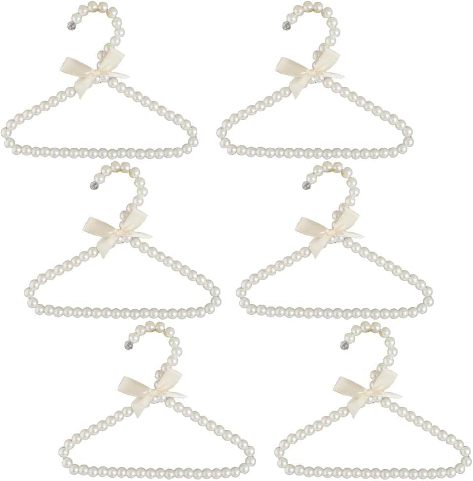 KLKCMS 6 unids 7.9 in perla con cuentas niños ropa percha abrigo vestido pantalones gancho titular blanco