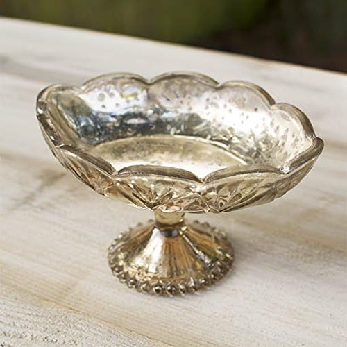Compota de vidrio dorado, cuenco con base de pedestal, vidrio de mercurio, motivo de cuentas, centro de mesa para el hogar y la boda, decoración de
