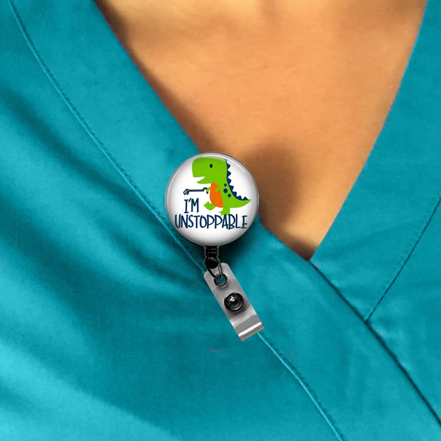 I’m Unstoppable OT Badge Reel, PICU Nurse Badge ID Holder, Dinosaur T-Rex OTR Badge Reel, Funny Occupational Therapy Gift
