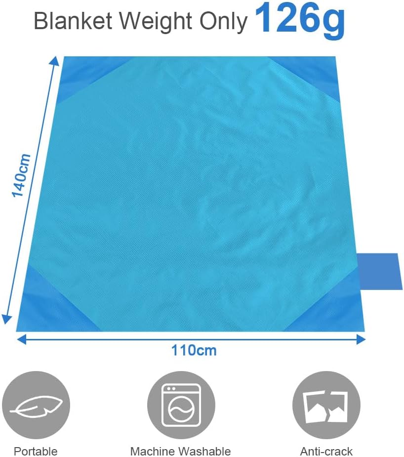 Manta de pícnic, mini tapete de playa con bolsillo de 43.3 x 55.1 pulgadas (2-3 personas) plegable, ligera, impermeable, sin arena, plegable para
