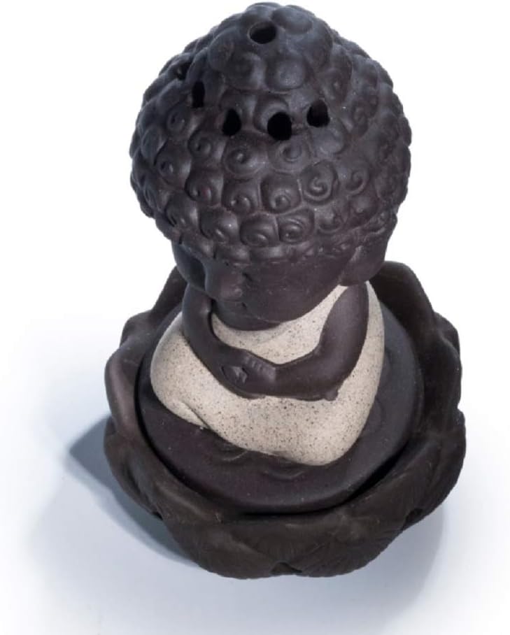 DMtse Lindo Buda de cerámica Zen meditación sentado estatuas de loto estatuas de Buda, quemador de incienso, tablero de cenizas, aromaterapia para