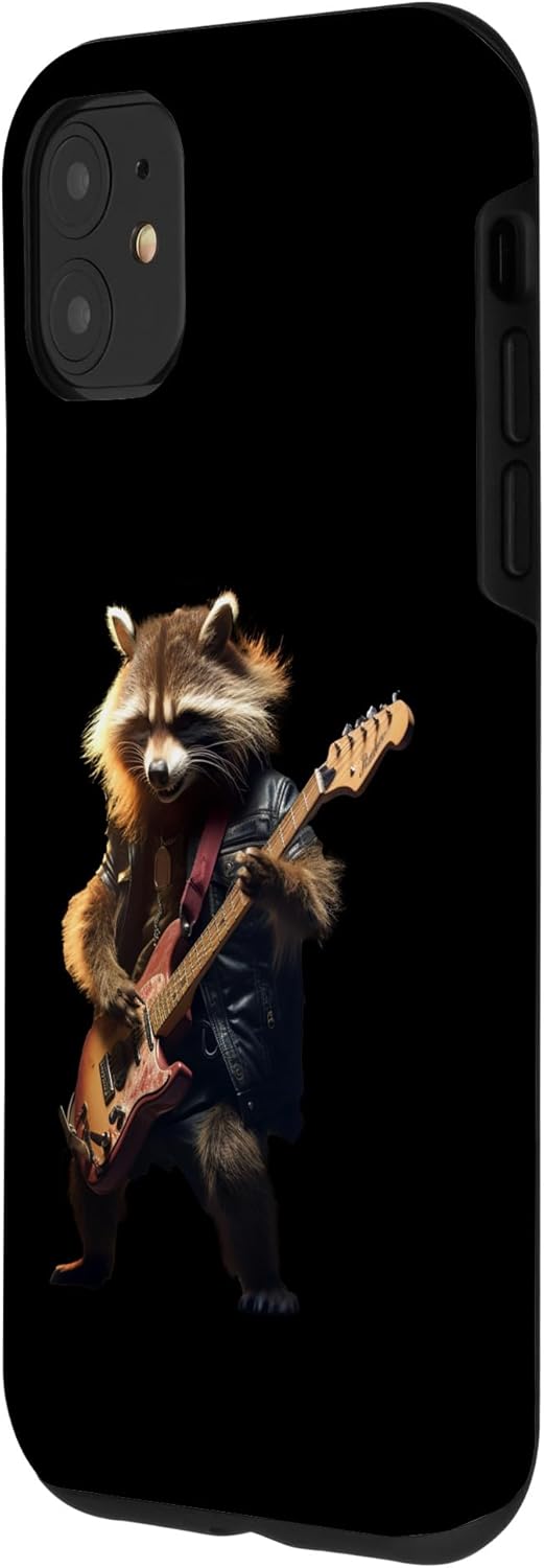 iPhone 11 Rock Racoon tocando la guitarra – Funda divertida de mapache de guitarra