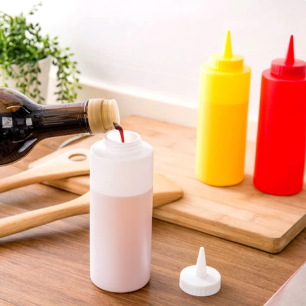 Botellas de plástico de 3 colores para salsa exprimible con tapas de boquilla, dispensadores de botellas de condimentos reutilizables para mostaza,