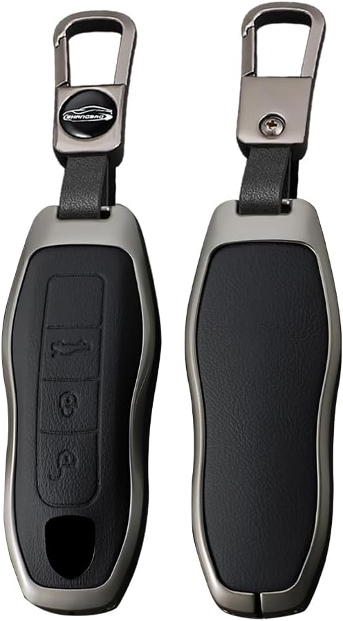 Funda de cuero para llavero Porsche, protector de llave de metal, apto para Boxster Cayenne Panamera Cayman Macan Carrera 911 991