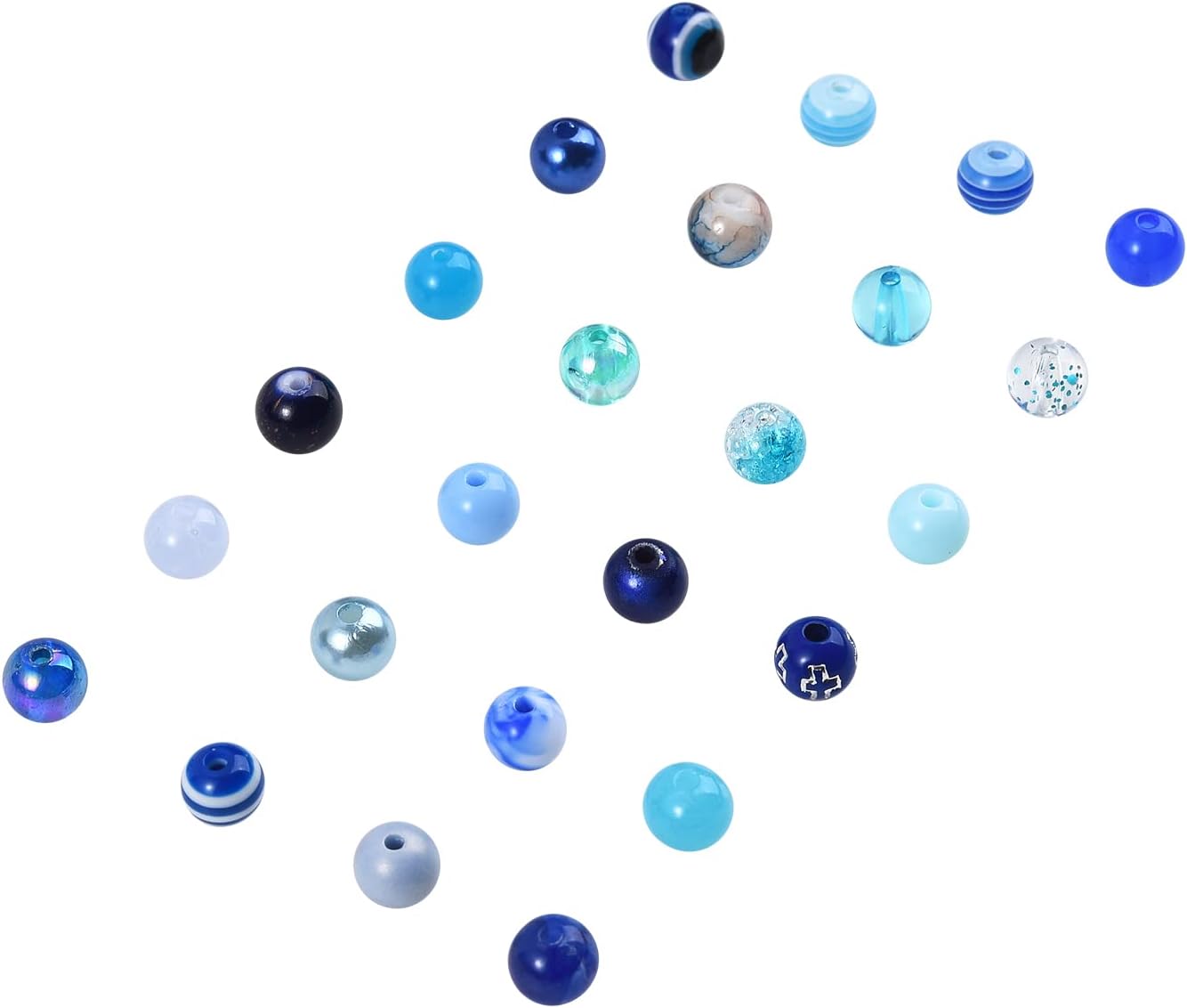LiQunSweet 24 estilos 0.315 in tema azul redondo cuentas acrílicas espaciador surtido lote para hacer joyas, pulseras, aretes, collar, llavero,