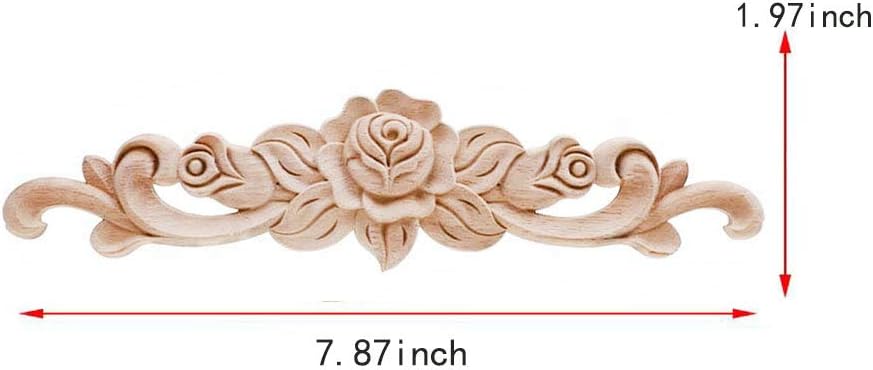 Beoot 4 piezas de madera tallada apliques onlay sin pintar esquina Onlay Applique puerta gabinete rosa sin pintar estilo europeo