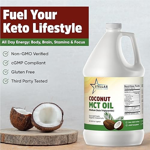 Aceite MCT  Aceite de coco fraccionado  Combustible cerebral y corporal de cocos (2 galones)  Stellar Chemical Corp