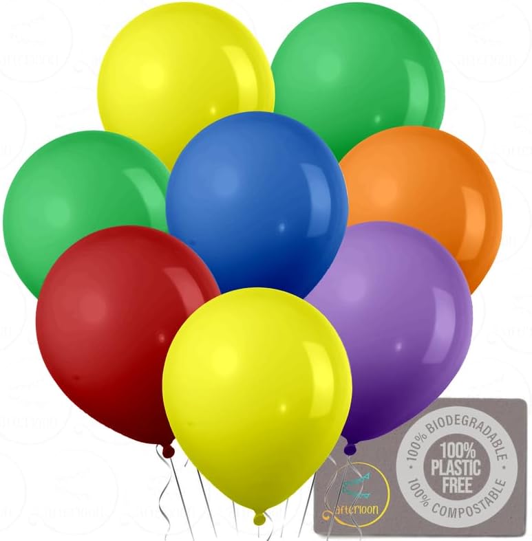 AFTERLOON – Mini globos biodegradables, 144 piezas surtidas de 5 pulgadas, color mate, extra fuerte, de látex, flotador, para baby shower,