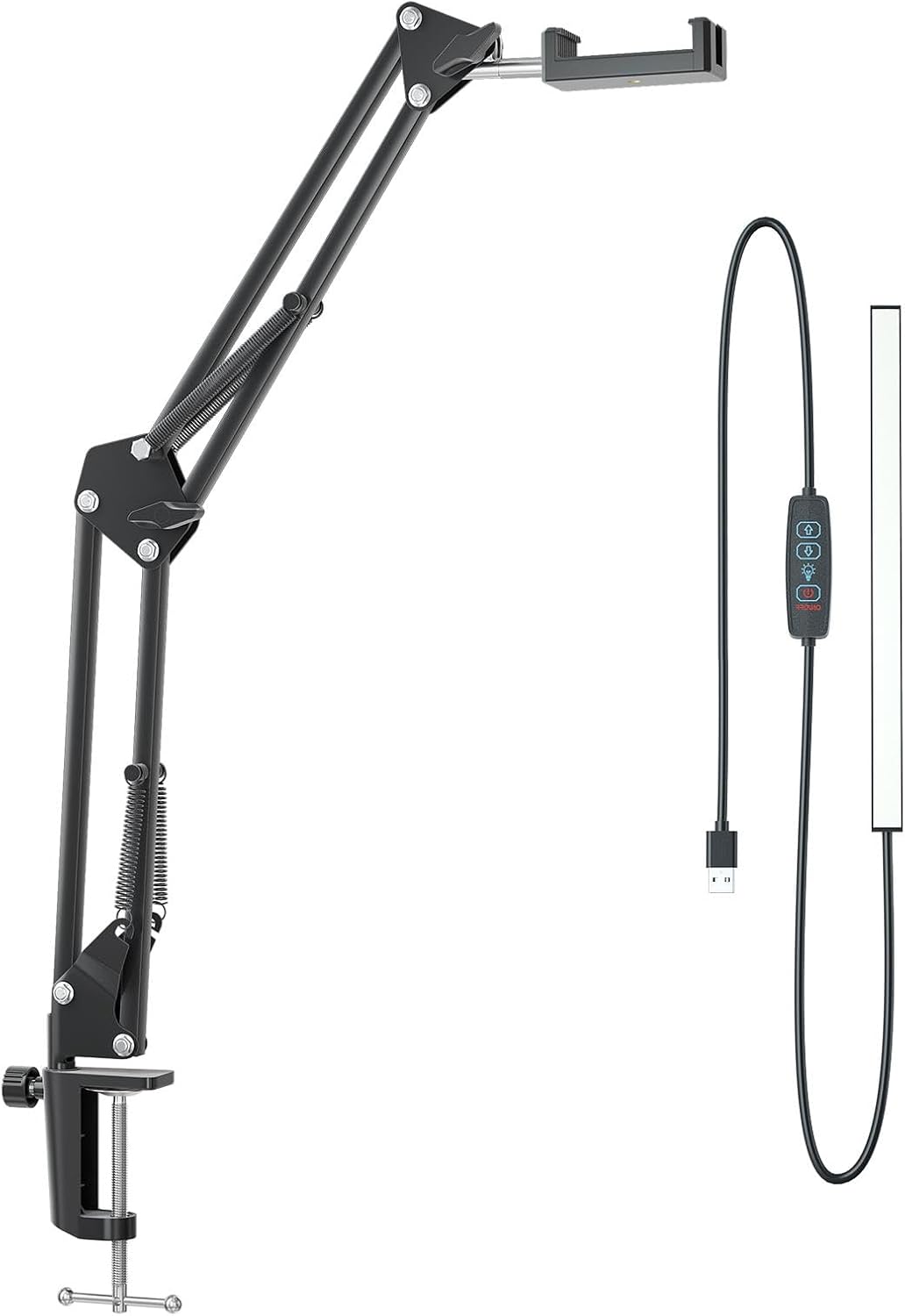 Soporte para teléfono celular, brazo articulado con luz LED USB, soporte flexible para transmisión en vivo, grabación de video, dibujo, cocina