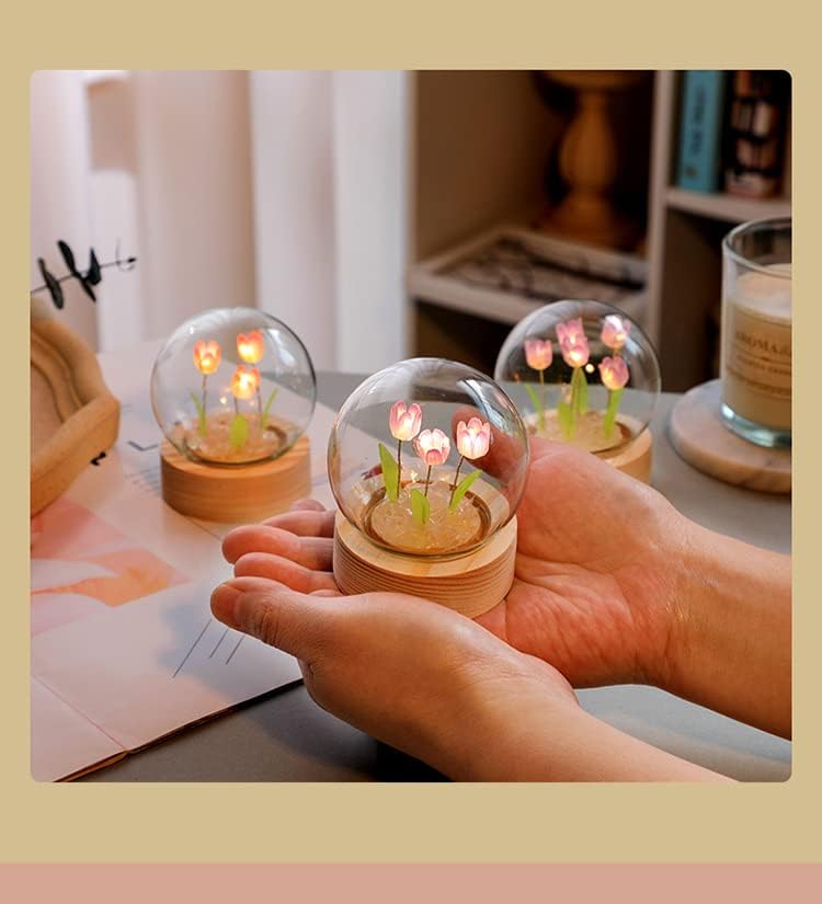 Luz nocturna estética de flores, bonita lámpara de noche de tulipanes para niños y adultos, cama de ensueño, lindas lámparas de luz nocturna para
