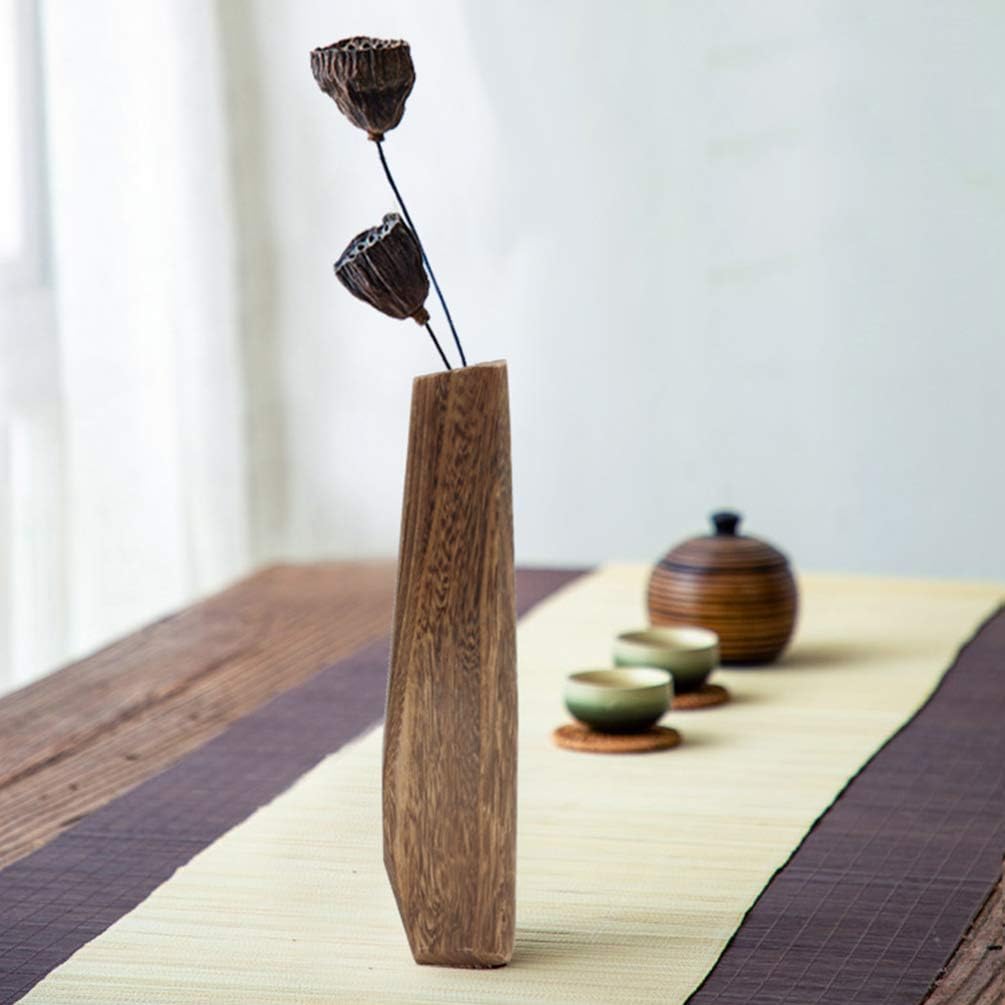 Wakauto Macetas decorativas de madera, jarrón alto y pequeño, jarrón de madera a prueba de fugas, hecho a mano, maceta carnosa, decoración de