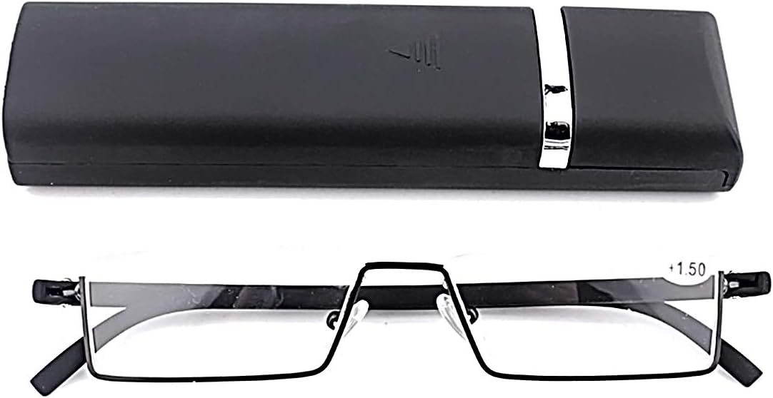 Lentes de lectura de medio marco, lectores de computadora de medio borde con estuche para gafas para hombres (2 piezas en bolsa) 1.75