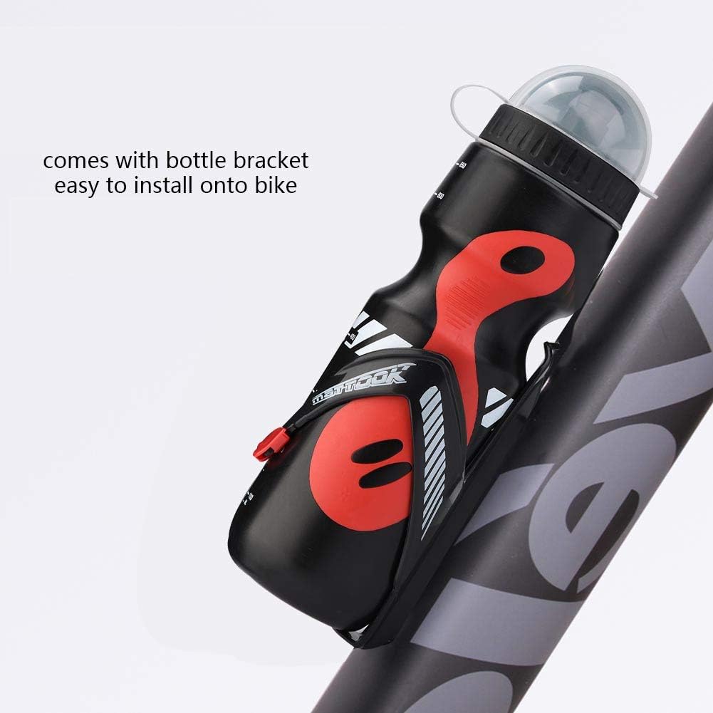 Botella de agua para bicicleta, botella de agua deportiva de 22.0 fl oz con soporte de jaula para bicicleta de montaña (negro)