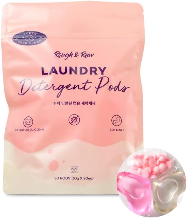 ROUGH & RAW, Cápsulas de detergente para ropa, flor de cerezo, rosa, alta eficiencia, refuerzo de aroma, 30 unidades