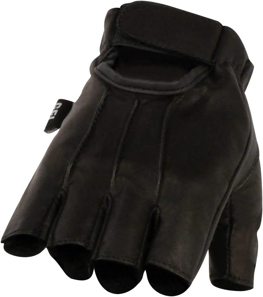 Milwaukee Leather SH206 Men’s Black Leather Gel Padded Palm Fingerless Motorcycle Hand Gloves W Welted Design