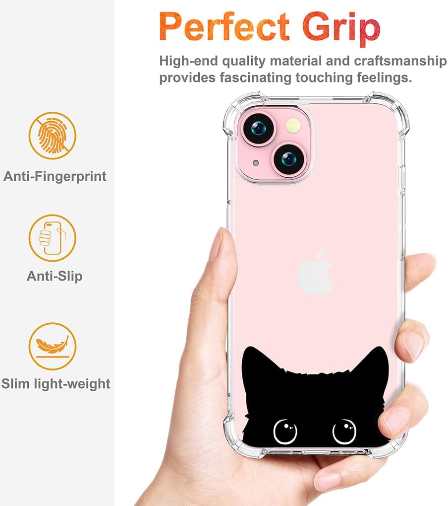Funda para iPhone 15 Plus, bonita y transparente para mujer, resistente funda protectora protectora compatible con iPhone 15 Plus (orejas de gato