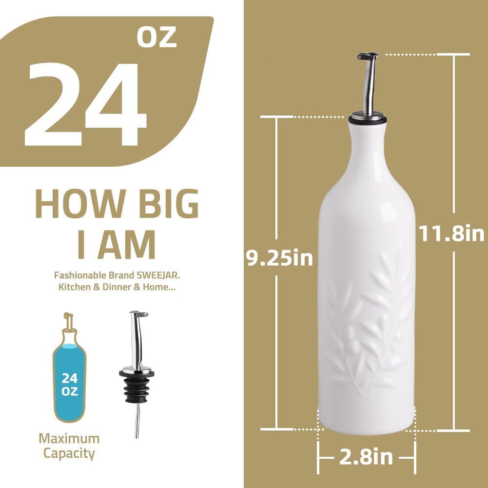 Sweejar Botella dispensadora grande de aceite de oliva de cerámica, 24 onzas, aceite opaco para aliviar la oxidación, aceite de almacenamiento,