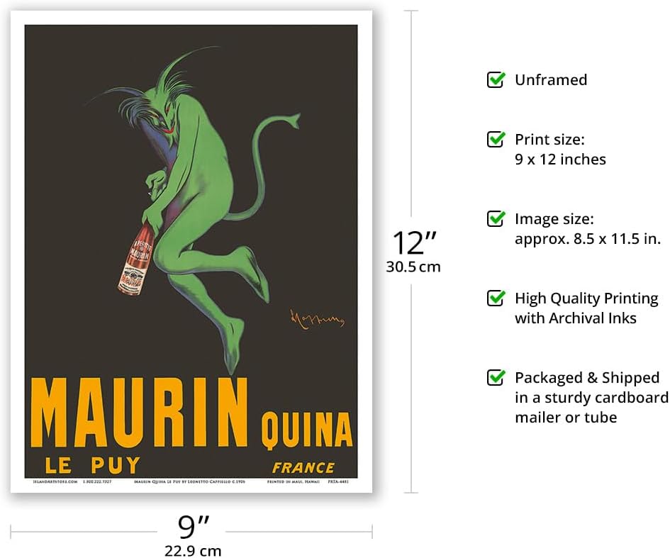 Maurin Quina – Quinina Apéritif – Diablo verde – Le PUY, Francia – Póster publicitario vintage por Leonetto Cappiello c.1906 – Impresión artística