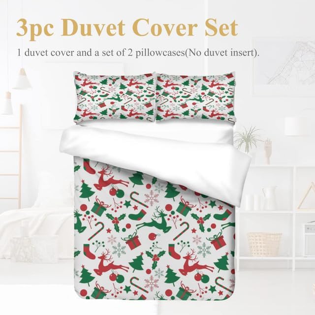 Bidesign Juego de funda de edredón con temática navideña para cama individual (1 funda de edredón + 2 fundas de almohada)