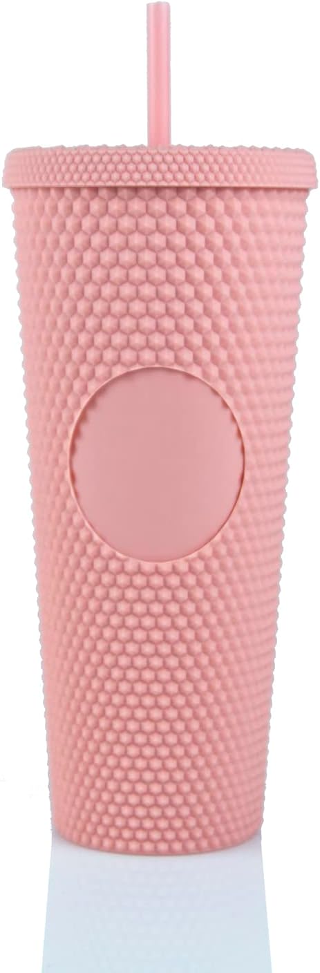 Hogg Vaso de 24 onzas con tapa y pajita, para bricolaje, personalizable con brillo o purpurina, vaso Venti texturizado reutilizable, aislamiento de