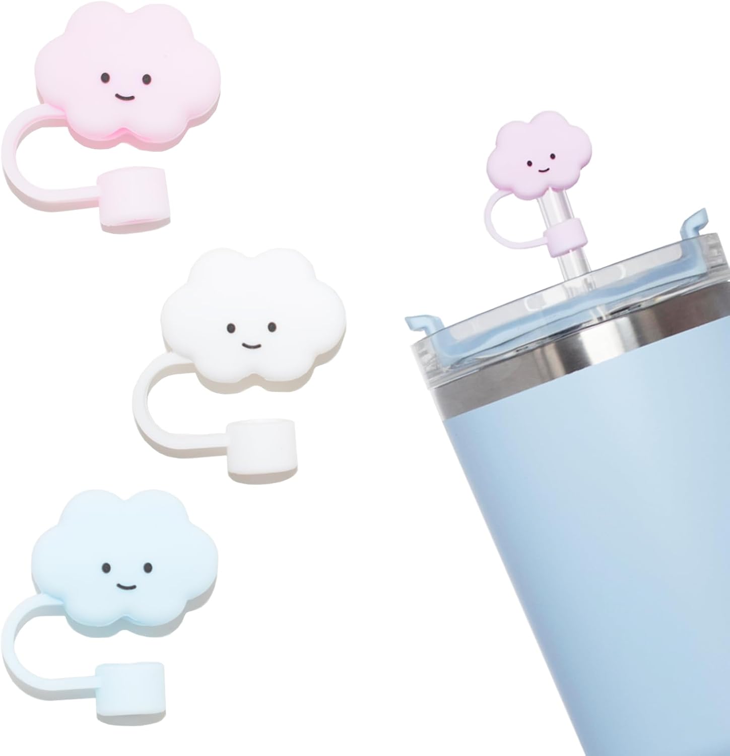 Paquete de 3 fundas de popote para accesorios de copa Stanley, 0.394 in, lindo adorno de popote de silicona para vaso Stanley de 30 y 40 onzas,