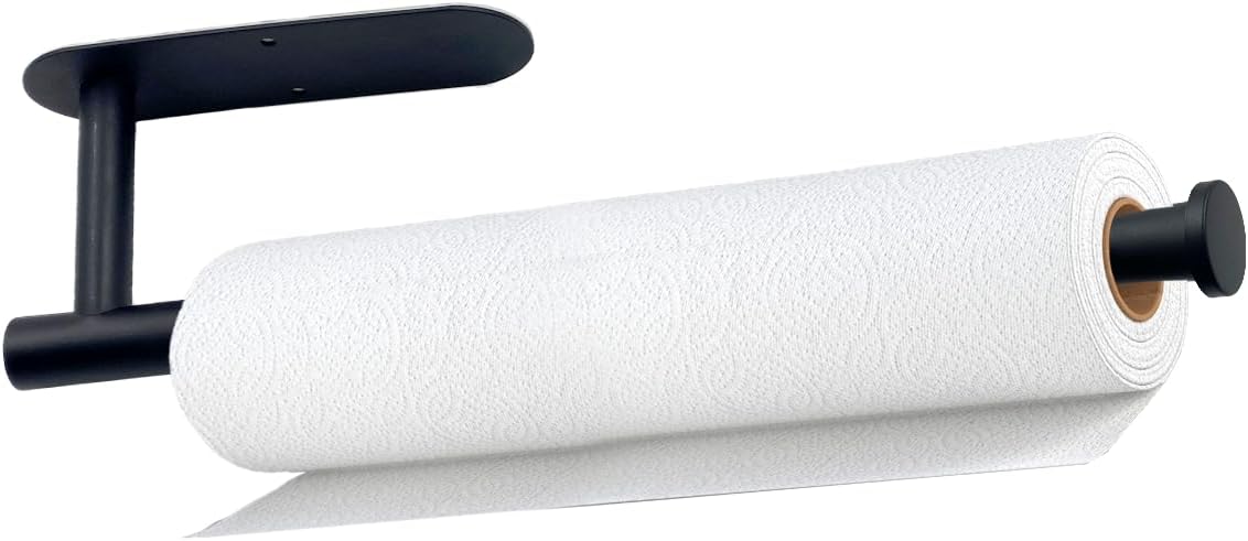 Paquete de 2 soportes para toallas de papel, autoadhesivo o perforador, soporte para toallas de papel debajo del gabinete, soporte de pared de acero