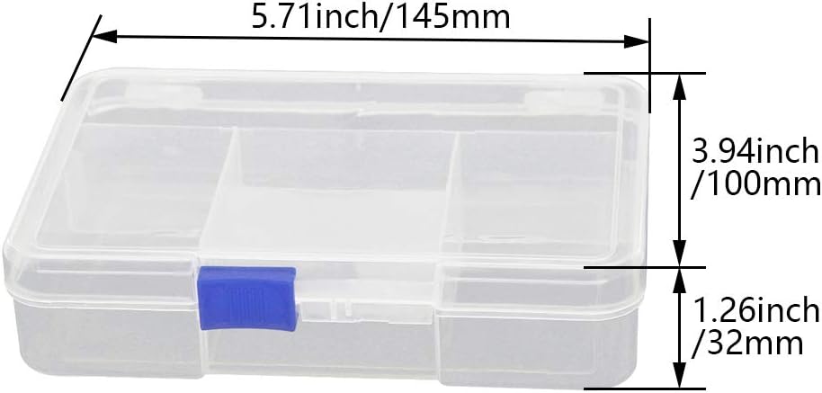 Bettomshin Caja de almacenamiento de componentes PP, 5-1116″x3-1516×1-14″(5.709×3.937×1.260 in) contenedor organizador de plástico 5 rejillas fijas