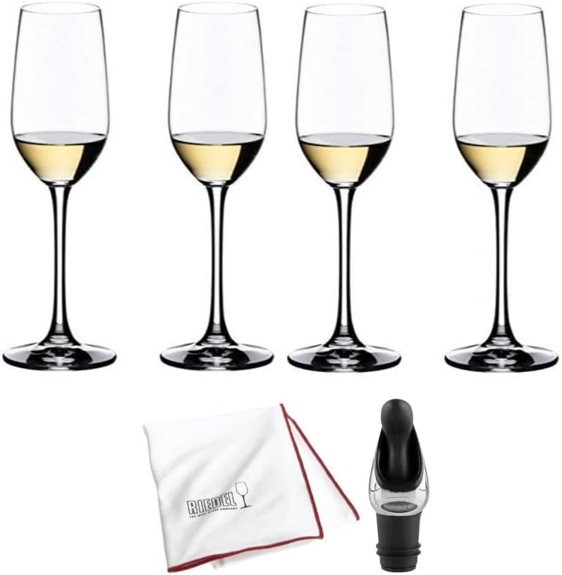 Riedel Bar Ouverture – Vaso de tequila (paquete de 4) con paño de pulido de microfibra grande y vertedor de vino (4 artículos)