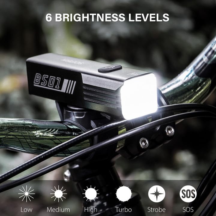 SOFIRN BS01 – Luces de bicicleta para montar en la noche, luz de bicicleta súper brillante, 2000 lúmenes, luz recargable USBC, faro de bicicleta