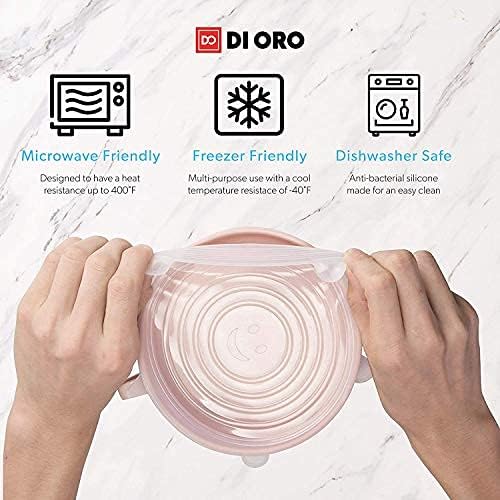 DI ORO – Tapas elásticas de silicona, paquete de 6, fundas reutilizables para almacenamiento de alimentos para cuencos y recipientes de todas las