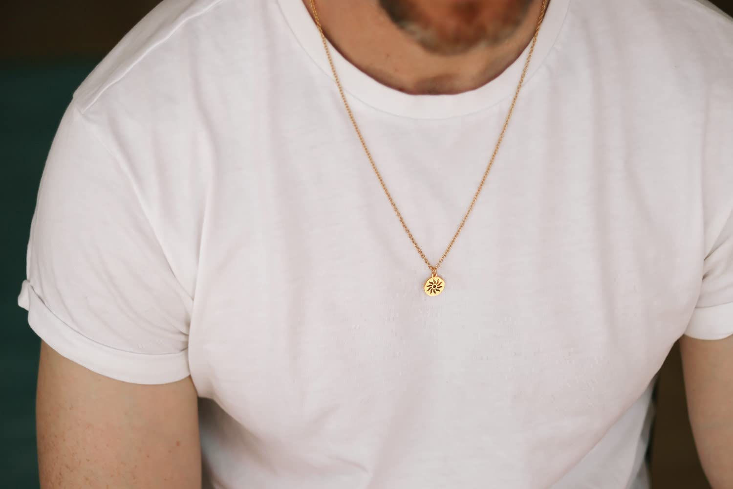 Sun necklace for men, groomsmen gift, men’s necklace gold sun pendant, stainless chain necklace, gift for him, Yoga necklace, waterproof