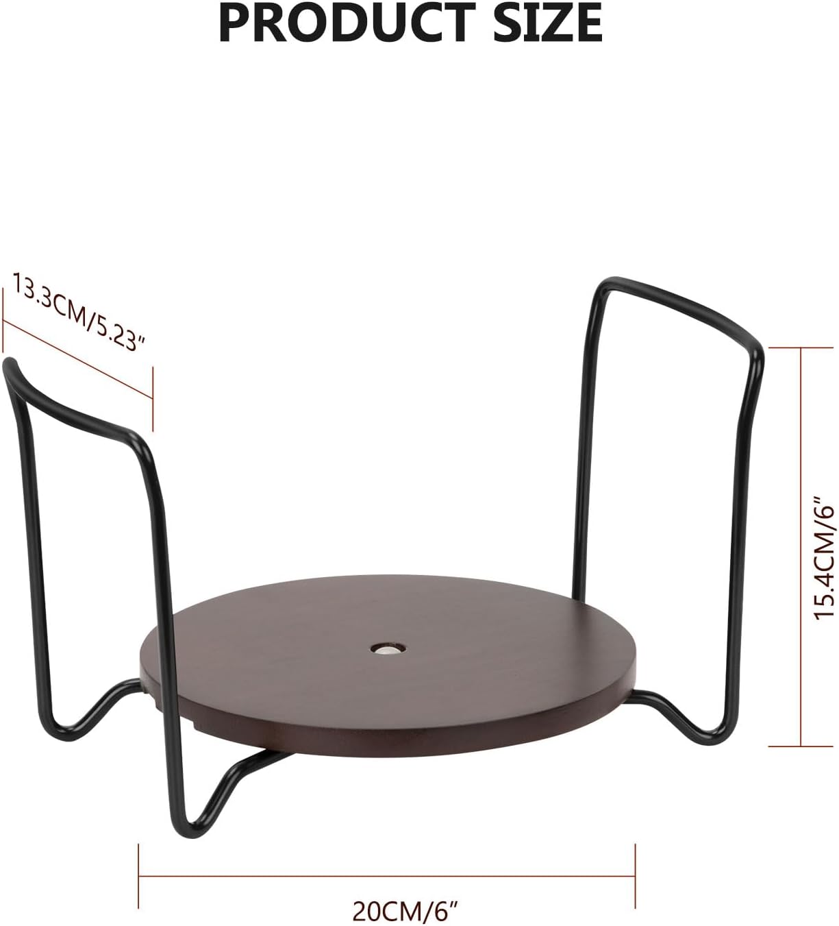 Soporte para platos, pequeño y grande, paquete de 2 unidades para organizadores de platos de 6 a 13 pulgadas, base redonda de madera de color marrón