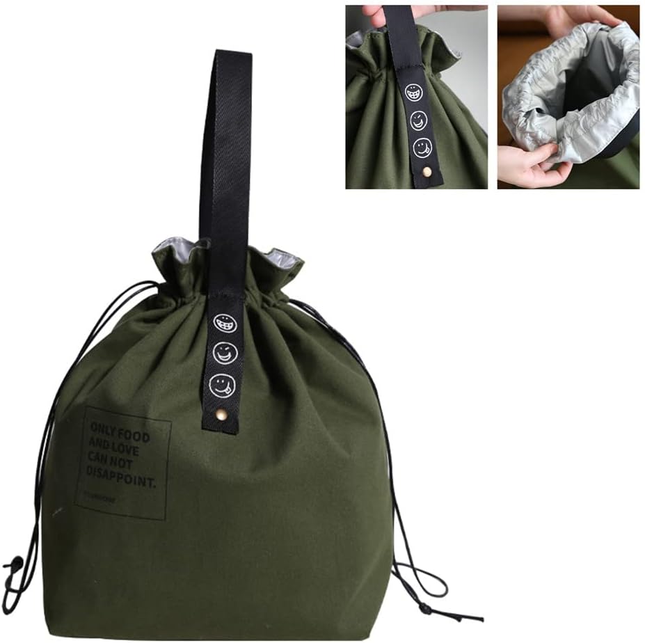 Lonchera para niños, lonchera con cordón de lona con aislamiento grande, bolsas de mano, loncheras reutilizables para adultos con resistente al agua
