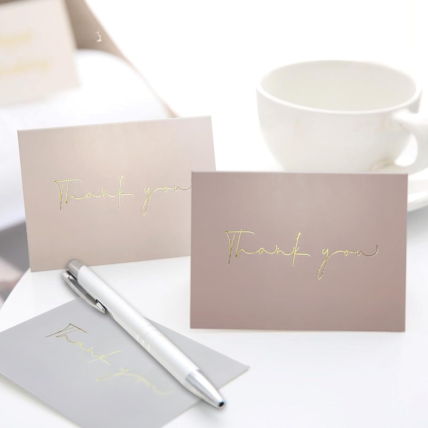 40 tarjetas de agradecimiento doradas con sobres, surtidos de tarjetas de agradecimiento, adecuadas para baby shower, despedida de soltera, bodas,